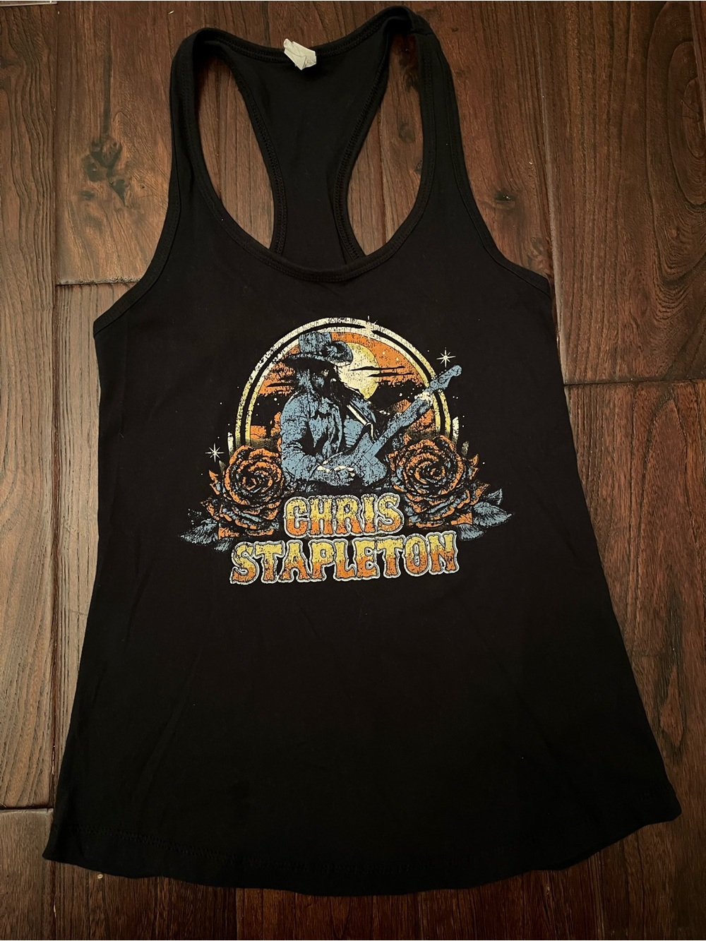 Chris Stapleton Graphic Racerback Tank Small Black with Orange Blue Print NWOT